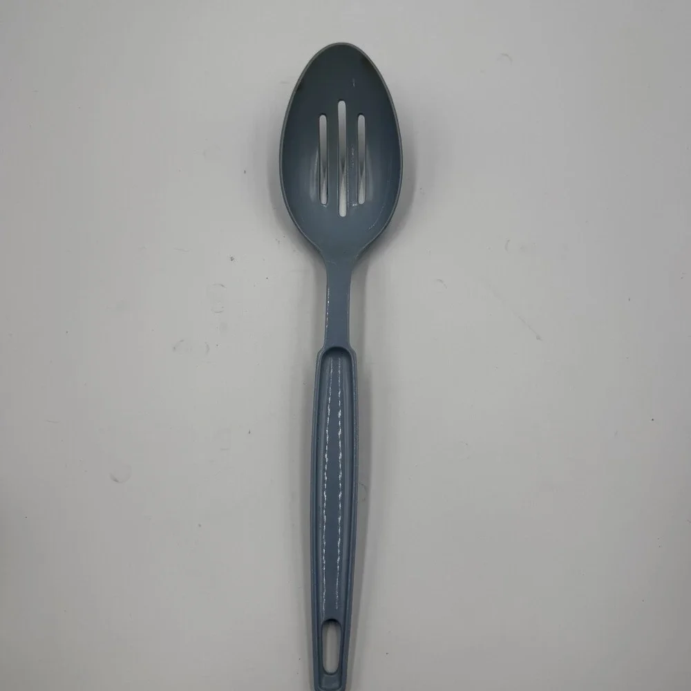 Vintage EKCO Blue Slotted Serving Spoon USA Plastic Kitchen Utensil